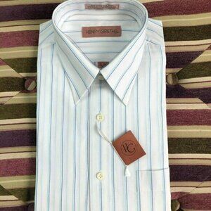 HENRY GRETHEL White with Blue Pin Stripe Dress Shirt Men's size 15 34/35 NWT's